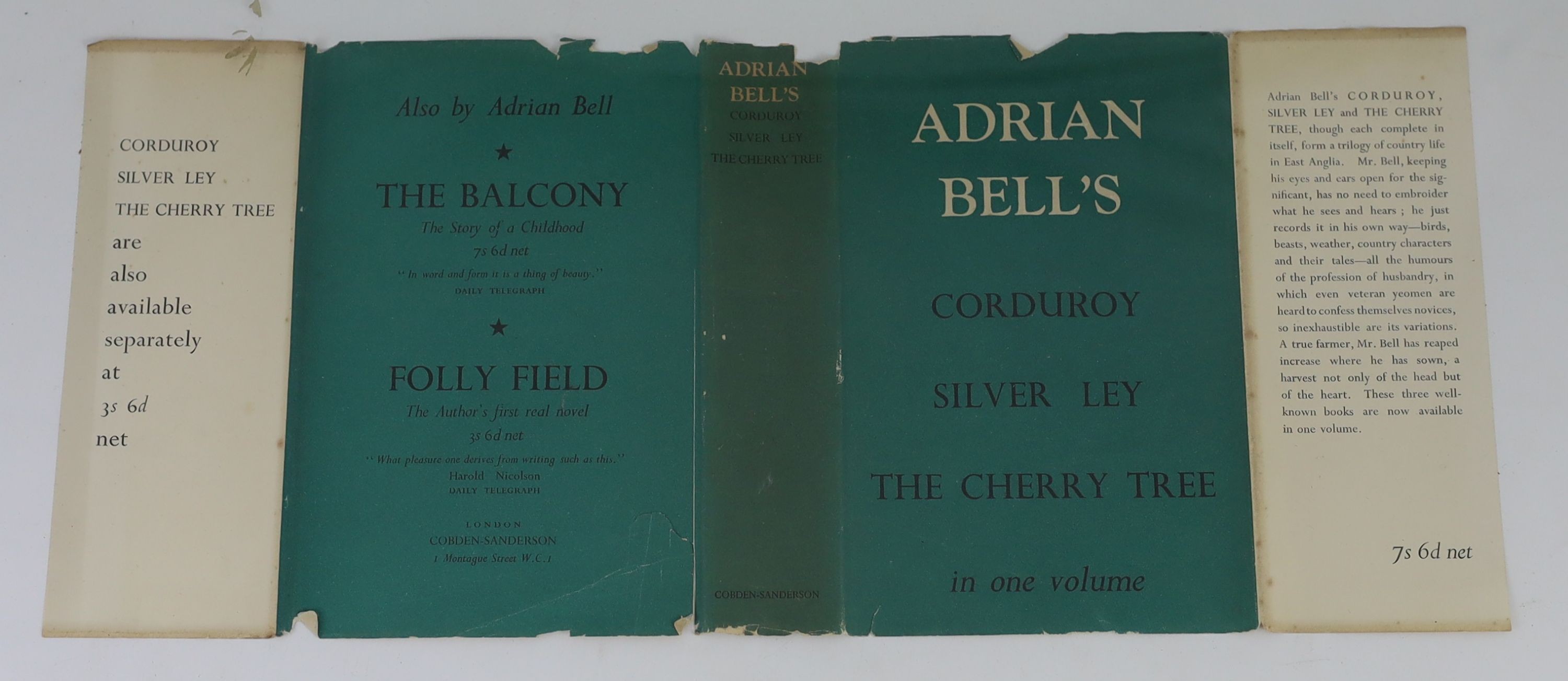 Bell, Adrian - Corduroy. Silver Ley. The Cherry Tree, 1st edition, 8vo, cloth with unclipped d/j, signed with presentation inscription, ‘’I am so glad you like this book. With best wishes’’, Cobden-Sanderson, London, 193